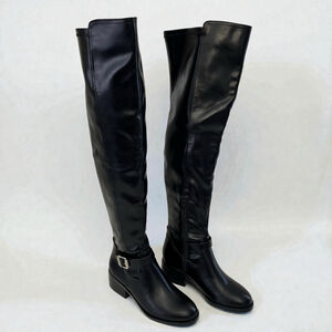 Black Over The Knee Boots Low Block Heel Buckle Riding Boots Size 5 DV Dolce Vit